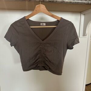 Little Moon Charcoal Ruched V-Neck Crop Top